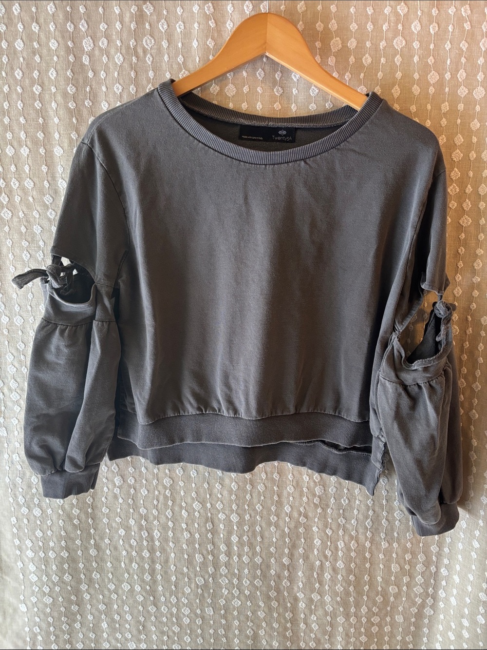 Twenty Charcoal Tie-Cut Sleeve Crewneck Sweatshirt